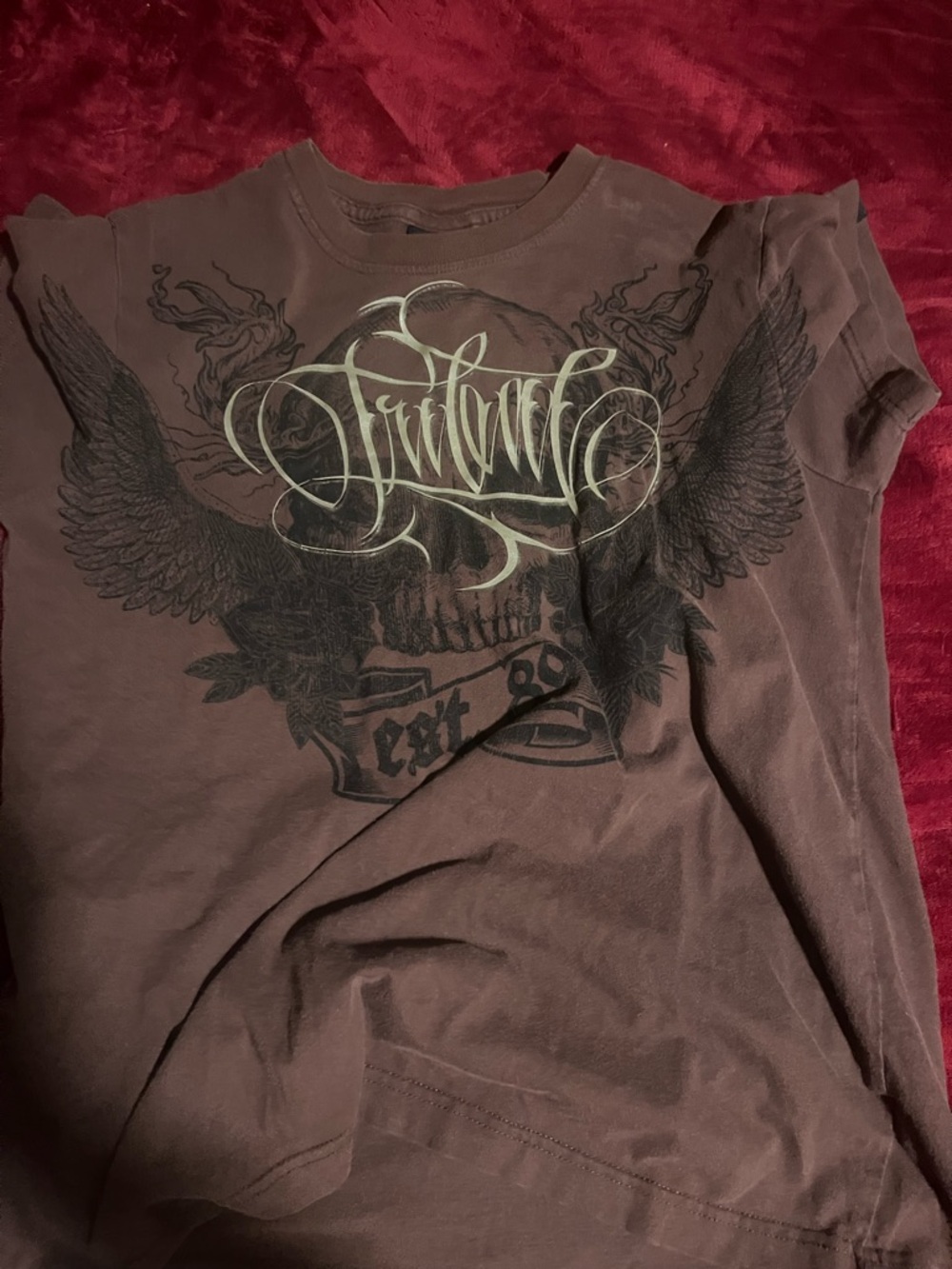 Tribal Women's Short Sleeve Tee in Brown with Black and Cream Graphic